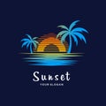 Summer Beach Logo With Sunset And Palm Tree Design