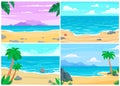 Summer beach. Ocean or sea shore, beaches landscape and daytime sand beach cartoon vector background illustration Royalty Free Stock Photo