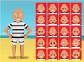 Summer Beach Oldman Cartoon Emotion faces Vector Illustration