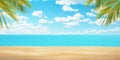 Summer beach with palm leaves. Sand, sea and blue sky with clouds Royalty Free Stock Photo