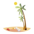 summer beach with palms and solar blocker scene