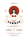 Summer beach party flyer or poster template modern line typography style design. Royalty Free Stock Photo