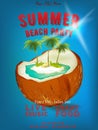 Summer beach party flyer template. Vector design. Palm, coconut, tropical island.