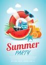 Summer beach party invitation poster background and elements in