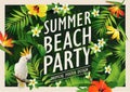 Summer beach party poster design template with palm trees, banner tropical background. Royalty Free Stock Photo