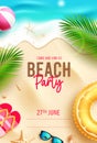 Summer beach party vector design. Beach party text invitation card for summer holiday season event.