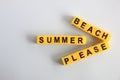 Summer beach please concept lettering in yellow letters