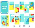 Summer beach scene Puzzle for toddlers. Match pieces and complete the picture. Educational game for children Royalty Free Stock Photo