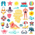 Summer beach sea holidays vector illustrations, people in summer vacation isolated icons set Royalty Free Stock Photo