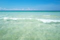 Summer beach and sea. Lagoon and white sandy beach. Vacation travel background.