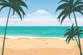 Summer beach on sea ocean coast, palms sand surf. Beautiful tropical landscape seascape banner holiday vacation. Vector
