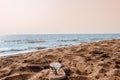 Summer beach at the sea with flip-flops on sand