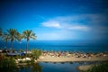 Summer beach and sea view on The Mediterranean Sea in Marbella Royalty Free Stock Photo