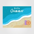 summer on the beach or sea and wave poster vector template design. ocean with sand illustration Royalty Free Stock Photo