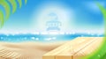 Summer beach with shiny sparkling sea water, vector background Royalty Free Stock Photo