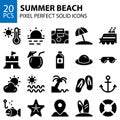 Summer beach solid icons bundle pixel perfect