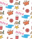 Summer beach stuff doodle seamless pattern