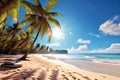 summer beach a sunny beach with palm trees and surfboards Royalty Free Stock Photo