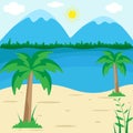 Summer Beach Sunny - Vector Illustration, Holiday season landscape background Royalty Free Stock Photo
