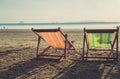 Summer beach sunset with empty couple bed travel Royalty Free Stock Photo
