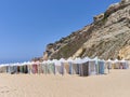 Summer beach tents at NazarÃÂ© beach Royalty Free Stock Photo