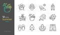 Summer beach thin linear icon set