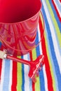 Summer beach towel red children's toys Royalty Free Stock Photo