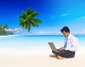 Summer Beach Traveling Businessman Working Concept