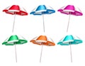 Summer beach umbrella vector set. Beach umbrella 3d collection isolated in white background Royalty Free Stock Photo