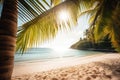 summer beach under palm leaves, vacation by the sea generative ai Royalty Free Stock Photo