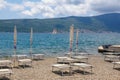 Summer beach vacation. Beautiful Mediterranean landscape. Montenegro, Adriatic Sea, Bay of Kotor, Tivat city Royalty Free Stock Photo