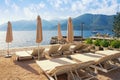 Summer beach vacation. Beautiful Mediterranean landscape on sunny day, Montenegro, Bay of Kotor, Tivat Royalty Free Stock Photo