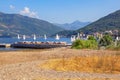 Summer beach vacation. Beautiful Mediterranean landscape on sunny summer morning. Montenegro, Bay of Kotor Royalty Free Stock Photo