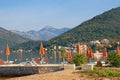 Summer beach vacation. Beautiful sunny Mediterranean landscape. Montenegro, Adriatic Sea, Bay of Kotor Royalty Free Stock Photo