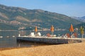 Summer beach vacation. Beautiful sunny Mediterranean landscape. Montenegro, Adriatic Sea, Bay of Kotor Royalty Free Stock Photo