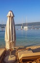 Summer beach vacation. Beautiful sunny Mediterranean landscape. Montenegro. Coast of Bay of Kotor Royalty Free Stock Photo