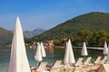 Summer beach vacation. Beautiful sunny Mediterranean landscape. Montenegro, Adriatic Sea, Bay of Kotor Royalty Free Stock Photo