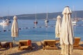 Summer beach vacation. Beautiful sunny Mediterranean landscape. Montenegro. Bay of Kotor Royalty Free Stock Photo