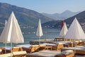 Summer beach vacation. Beautiful sunny Mediterranean landscape. Montenegro, Bay of Kotor Royalty Free Stock Photo