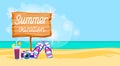 Summer Beach Vacation Colorful Poster Flip Flops Camera Cocktail Sand Tropical Banner Copy Space