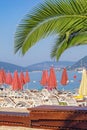 Summer beach vacation. Montenegro. View of Bay of Kotor near Tivat city Royalty Free Stock Photo