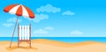 Summer Beach Vacation Sunbed With Umbrella Sand Tropical Banner Copy Space