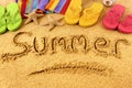 Summer beach vacation word writing