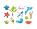 Summer and beach vacations color vector icons