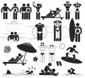 Summer beach vacations. Vector set stick pictograms and symbols vacations at the sea