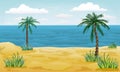 Summer beach vector background. tropical sea and sandy shore with palms. cartoon style illustration of seaside at sunset Royalty Free Stock Photo