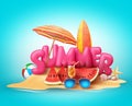 Summer beach vector banner design. Summer 3d text in the sand Royalty Free Stock Photo