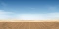 Summer Beach with Wood floor on sand,Clouds and Blue Sky,Vector Empty Brown Wood table for product display on sandy beach,Natural Royalty Free Stock Photo