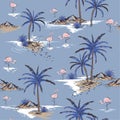 Summer Beautiful seamless island pattern on cool blue background