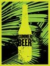 Summer Beer typography vintage grunge poster design with palm leaves. Retro vector illustration.